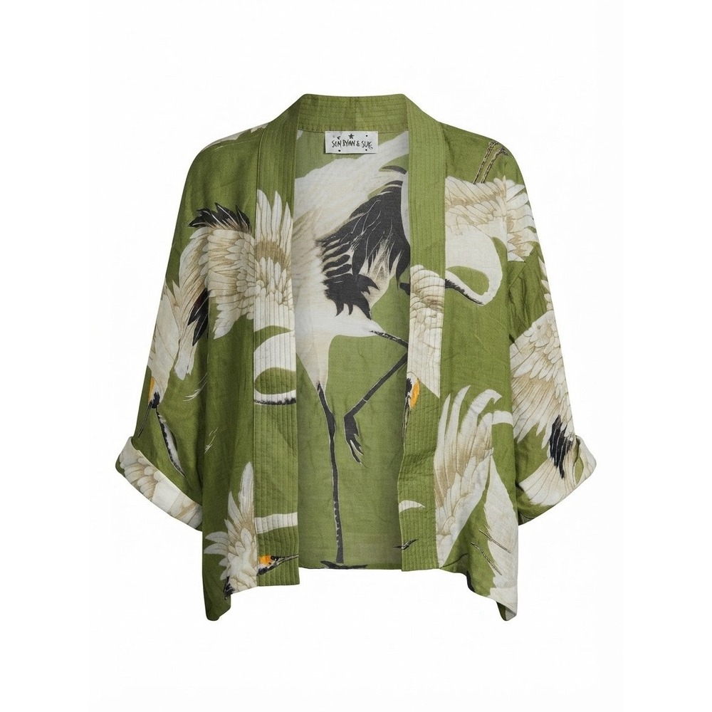 One Hundred Stars Kimono Bird Boho Designer Art Earthy One Size Colorful